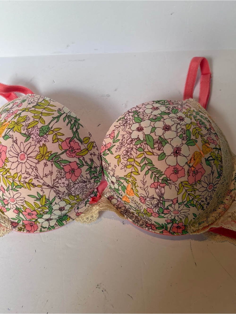 Victoria's Secret Dream Angels Push-up Floral Print multi/lace trim Size 36D UW